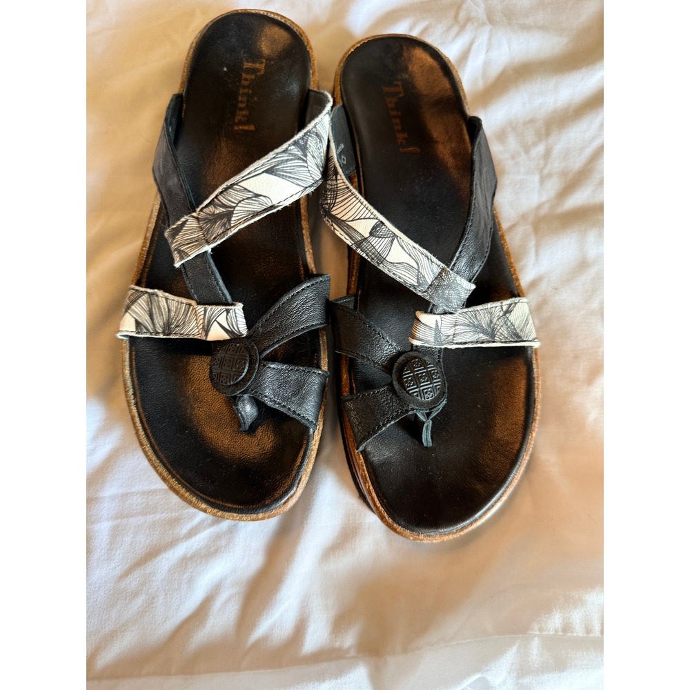 Think! Womens‎ Black Leather Botanical Print Thong Sandals Size 32 Austria